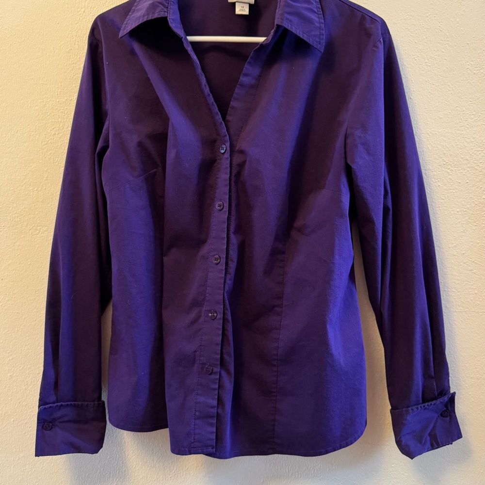 Worthington Deep Purple Stretch Button Up Shirt Blouse Plus Size 18 Top